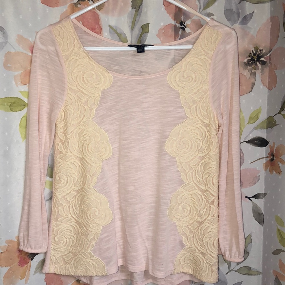 Pink Sheer Blouse with cream Lace